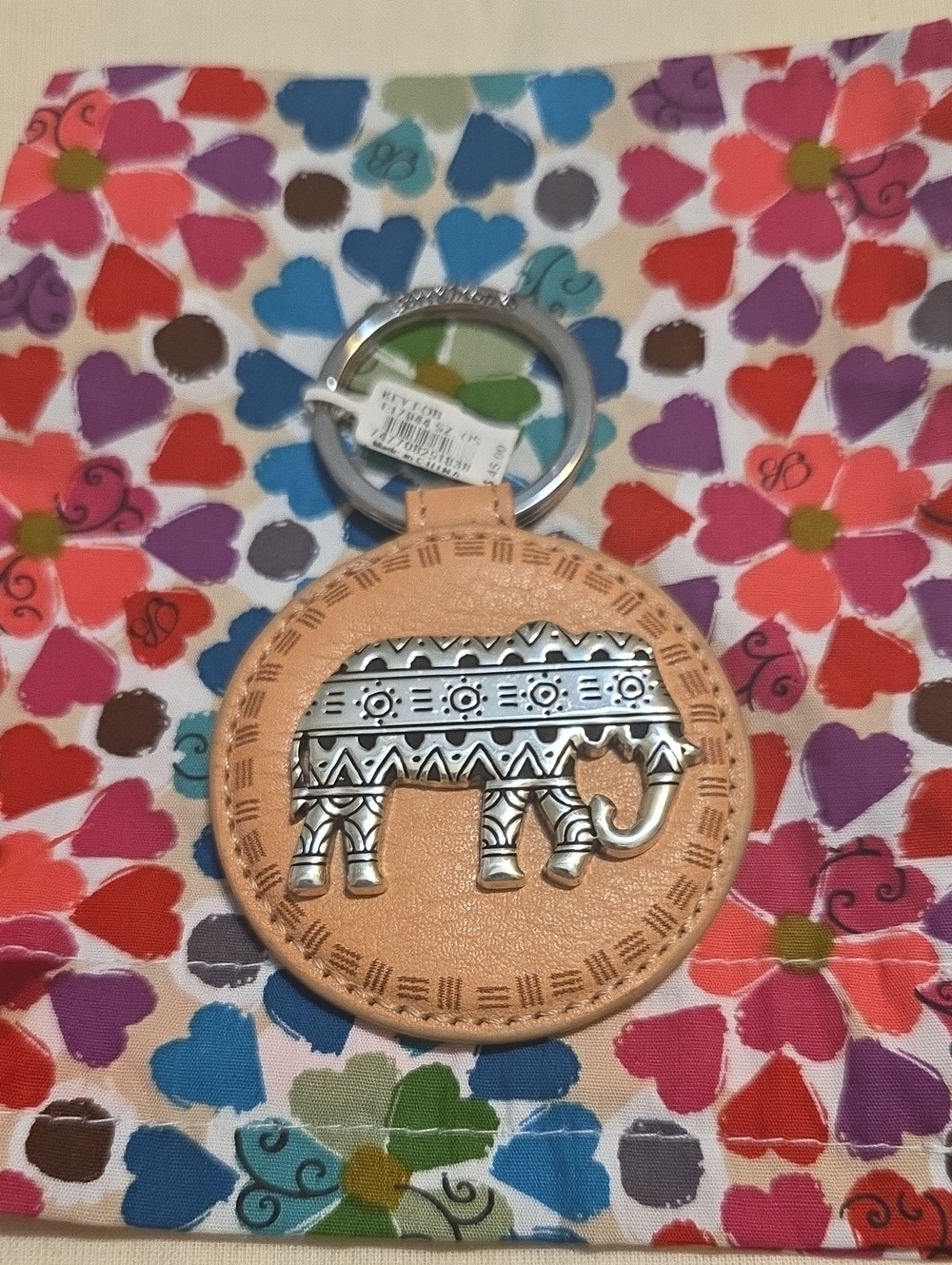 Brighton Silver Elephant Leather Keychain - Tan